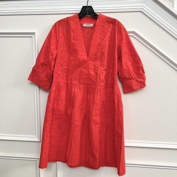NWOT TWINSET Women's Red Eyelet Embroidered Mini Dress Size 44 - Picture 5 of 9